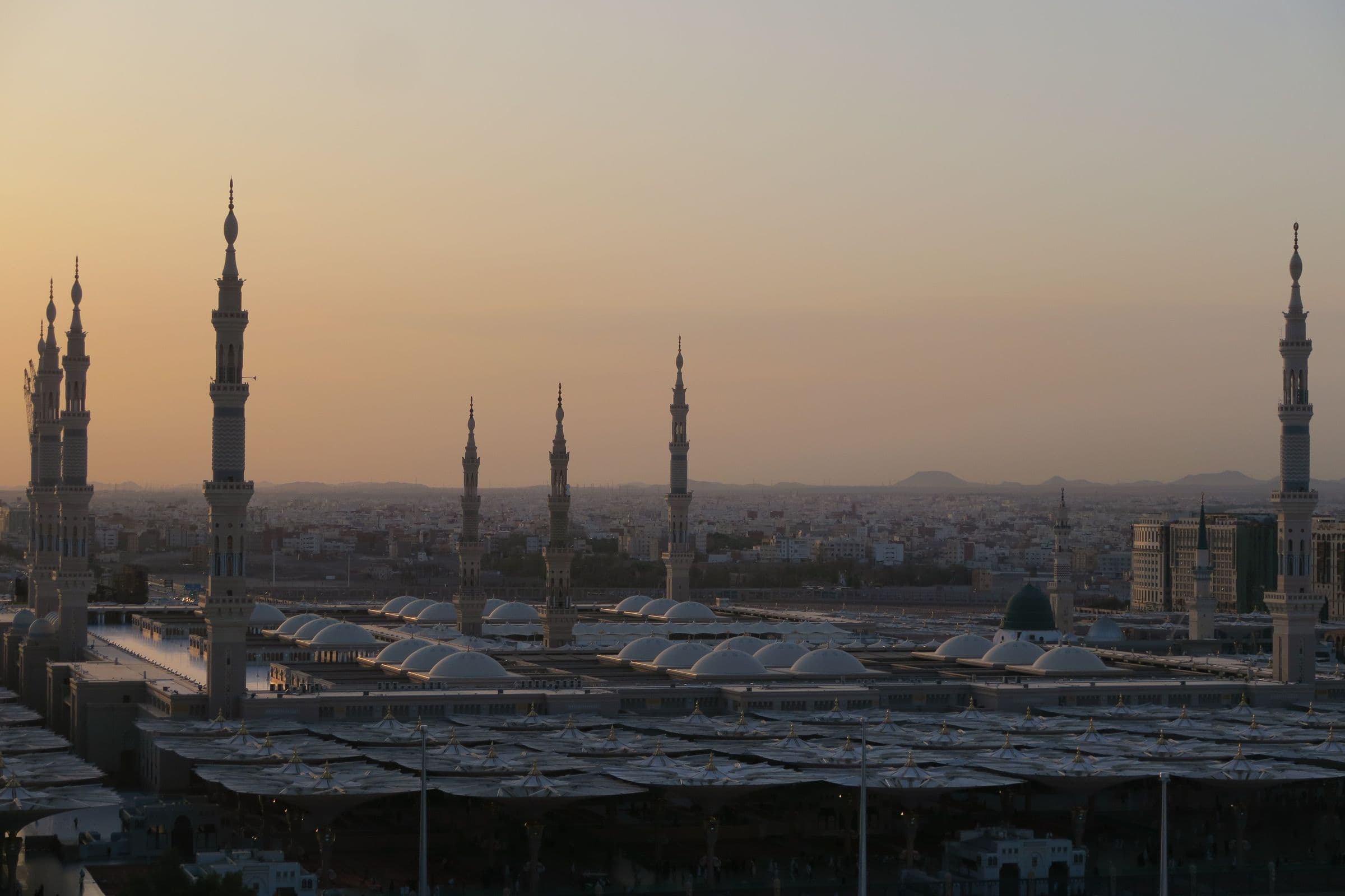 Sunset over Madinah and the Prophet's Mosque